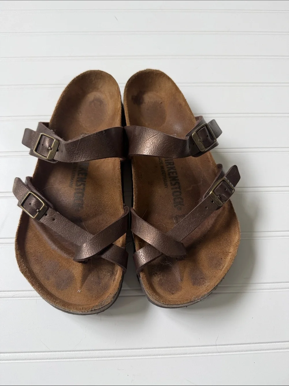 Birkenstock Brown Bronze Leather Crisscross Buckle Sandals